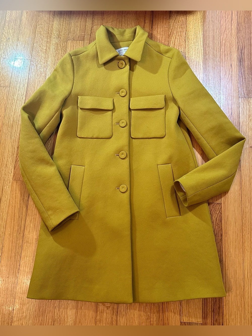 Zara Basic Outerwear mustard yellow button-front coat size XS